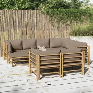 Maison Exclusive – 10-dielna záhradná súprava s vankúšmi v odtieni taupe z bambusu