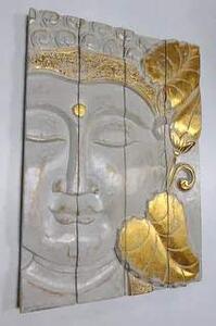 Dekorácia na stenu Budha biely - drevo 45x32cm