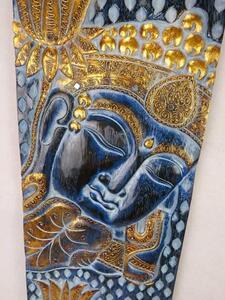 Dekorácia na stenu BUDHA modrý, 120x30 cm, exotické drevo, ručná práca