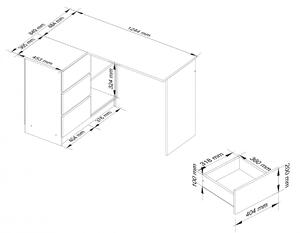 Ak furniture Rohový písací stôl B16 124 cm ľavý dub artisan biely
