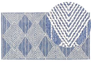Koberec svetlobéžový a modrý 80 x 150 cm vlna a polyester ručne tkaný s geometrickým vzorom boho obývacia izba spálňa