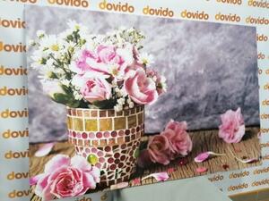 Obraz kvety karafiátu v mozaikovom črepníku - 60x40