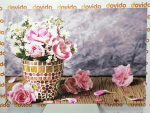 Obraz kvety karafiátu v mozaikovom črepníku - 60x40