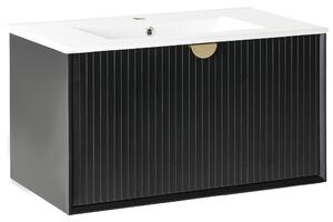 Závesná kúpeľňová skrinka s umývadlom čierna MDF 80 x 43 cm s 2 zásuvkami úložný priestor moderný štýl kúpeľňa