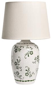 Stolná lampa biela keramický podstavec s kvetinovým motívom ľanové tienidlo cottage štýl obývacia izba spálňa