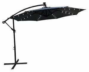 Ak furniture Záhradný slnečník MILIN s LED osvetlením 300 cm tmavošedý