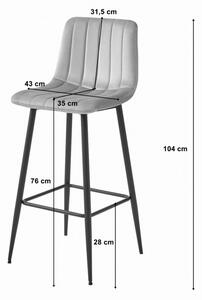 Barová stolička POZZA zamatová strieborná (čierne nohy)