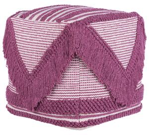 Taburetka ružová polyester bavlna 40 x 40 cm štvorcový tvar geometrický vzor so strapcami boho moderný štýl obývačka spálňa