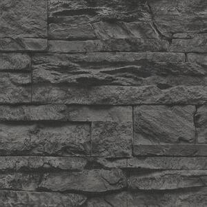 Vliesové tapety, kameň čierny, Wood´n Stone 707123, A.S. Création, rozmer 10,05 m x 0,53 m