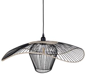 Závesná lampa čierna s ratanovým tienidlom kovové závesné svietidlo do interiéru