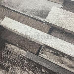 Vliesové tapety, drevený múr hnedo-sivý, Facade FC3001, GRANDECO, rozmer 10,05 m x 0,53 m