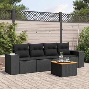 Maison Exclusive - 5-dielna záhradná súprava pohoviek s vankúmi ierna polyratan