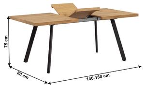 Tempo Kondela Jedálenský stôl, rozkladací, dub/kov, 140-180x80 cm, AKAIKO