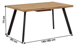 Tempo Kondela Jedálenský stôl, rozkladací, dub/kov, 140-180x80 cm, AKAIKO