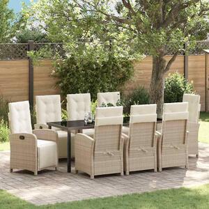Maison Exclusive - Záhradná jedálenská súprava s vankúmi 9 ks Béová Poly-rattan