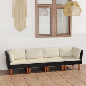 Maison Exclusive – 4-miestna záhradná pohovka s vankúmi, ierna, z poly ratanu