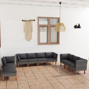 Maison Exclusive – 10-dielna záhradná súprava s vankúmi z polyrotangu, sivá