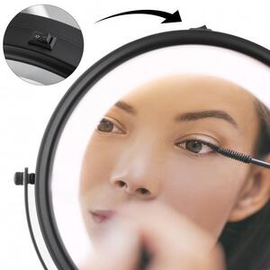 Erga Eda, LED osvetlené kozmetické zrkadlo na make-up ø20 cm, čierna matná, ERG-YKA-CH.EDA-BLK