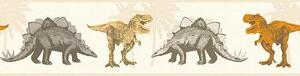 Detské vliesové bordúry Little Stars 35836-2, rozmer 5 m x 0,13 m, dinosaury oranžovo-hnědí, A.S.Création
