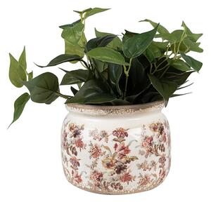 Béžový keramický obal na kvetináč s kvetmi Flovia L - Ø 20*15 cm - Clayre & Eef