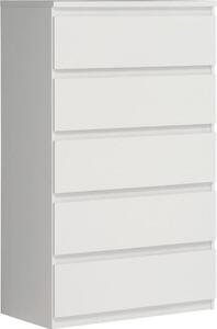 Komoda CHELSEA 5 zásuviek - 77,2 cm - matná biela