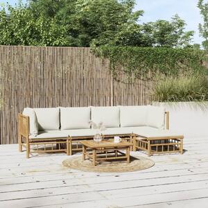 Maison Exclusive – 6-dielna záhradná súprava s krémovo-bielymi vankúšmi z bambusu