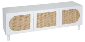 Biela komoda pod TV CABRAS, dvierka s viedenskou pleteninou, 140 x 41,7 x 50 cm