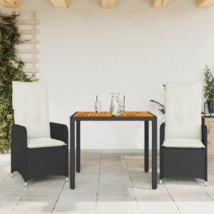 Maison Exclusive – 3-dielna záhradná bistro sada s vankúmi, ierna polyratanová