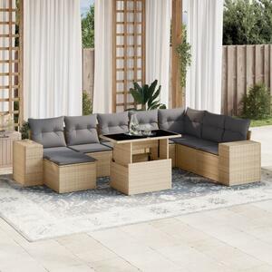 Maison Exclusive - 9-dielna záhradná súprava pohoviek s vankúšmi béžová polyratan