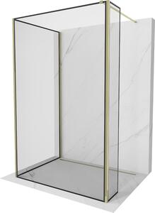 Mexen Kioto, 3-stenová sprchová zástena Walk-In 100 x 90 x 30 cm, 8mm číre sklo čierny vzor, zlatý lesklý profil,800-100-090-221-50-70-030