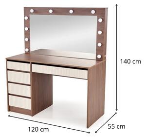HALMAR Toaletní stolek HOLLYWOOD 2XL s LED osvětlením 120 cm kašmírový/ořech