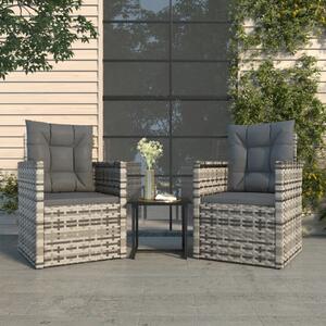 Maison Exclusive – 3-dielna záhradná súprava s vankúšmi Poly Rattan Grey