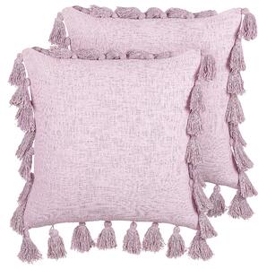 Sada 2 dekoratívnych vankúšov ružová bavlna 45 x 45 cm so strapcami moderný boho štýl doplnky