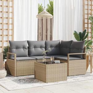 Maison Exclusive – Sedacia súprava, 5 kusov, béžová [syntetický materiál]: Polyratan