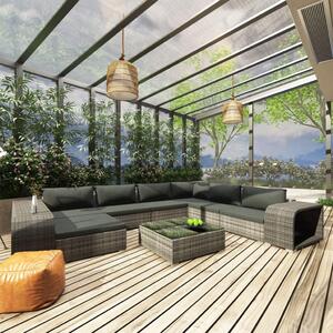 Maison Exclusive – 10-dielna záhradná súprava s vankúšmi, poly ratan, sivá