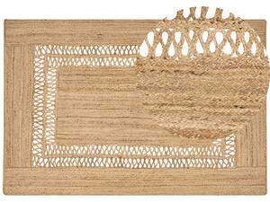 Koberec béžový jutový 200 x 300 cm pletený ručne vyrobený s vyrezávaným vzorom prírodný textil boho štýl
