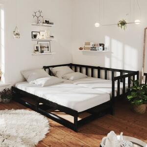 Rozkladacia denná posteľ 2x(90x200)cm, čierna, borovicový masív