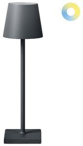 Stolná lampa tmavosivá hliníková s dotykovým vypínačom nabíjanie cez USB kábel bezdrôtová moderný štýl interiér exteriér