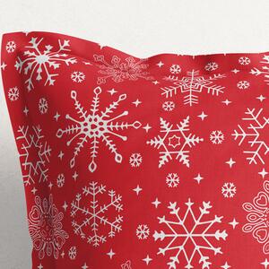 Goldea vianočná bavlnená obliečka na vankúš s ozdobným lemom - vzor snehové vločky na červenom 40 x 40 cm
