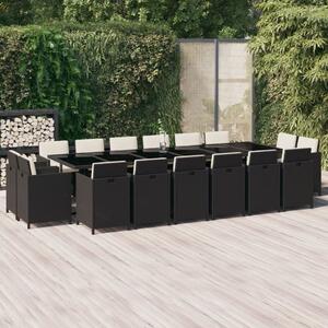 Maison Exclusive – 17-dielna záhradná jedálenská súprava s vankúmi z polyrotangu, ierna