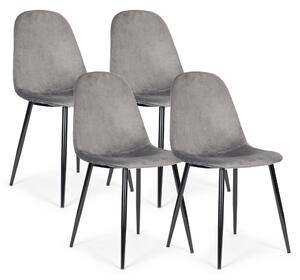 ModernHome Sada 4 ks zamatových jedálenských stoličiek - šedé