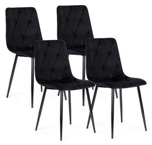 Sada 4 ks prešívaných zamatových stoličiek do jedálne/obývačky - čierna