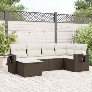 Maison Exclusive - 6-dielna záhradná sedacia súprava s vankúmi hnedá polyratanová