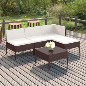 Maison Exclusive – 5-dielna záhradná súprava s vankúšmi z polyrotangu v hnedej farbe