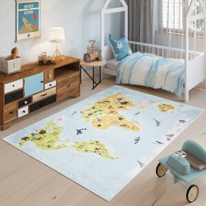 Detský koberec s motívom mapy sveta a zvierat Šírka: 120 cm | Dĺžka: 170 cm