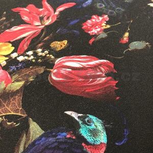 Vliesové tapety na stenu Instawalls 6371-15, rozmer 10,05 m x 0,53 cm, vtáky s farebnými kvetmi na čiernom podklade, Erismann