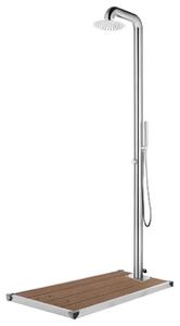 Maison Exclusive – Záhradná sprcha s hnedou podlahovou doskou, 230 cm, nerezová oceľ