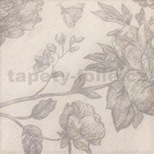Vliesové tapety na stenu Classic 6335-31, rozmer 10,05 m x 0,53 cm, kvety sivé na textilnom podklade, Erismann