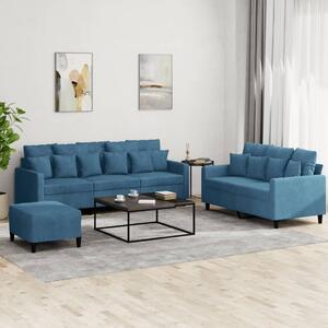 Maison Exclusive – 3-dielna sedacia súprava s vankúšmi, modrý zamat