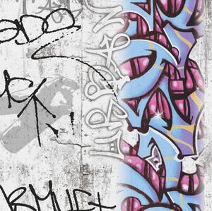 Papierové tapety na stenu Boys & Girls 36986-1, graffiti farebné, rozmer 10,05 m x 0,53 m, Grandeco